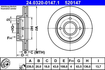 Тормозной диск ATE 24.0320-0147.1 для FORD PUMA