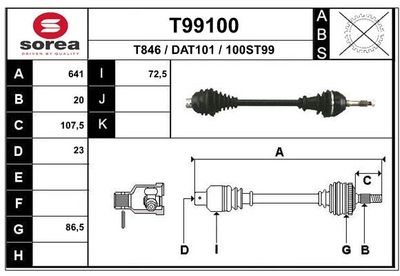 Приводной вал EAI T99100 для DACIA 1410