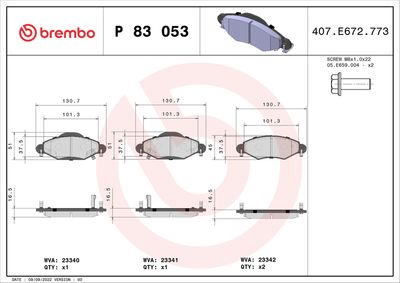 BREMBO Bremsbelagsatz, Scheibenbremse PRIME LINE (P 83 053)