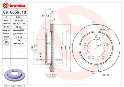 Тормозной диск BREMBO 09.6859.10 для SUZUKI JIMNY