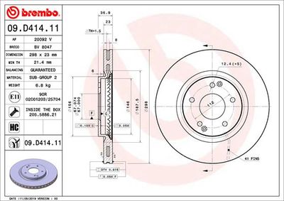 Тормозной диск BREMBO 09.D414.11 для SSANGYONG XLV