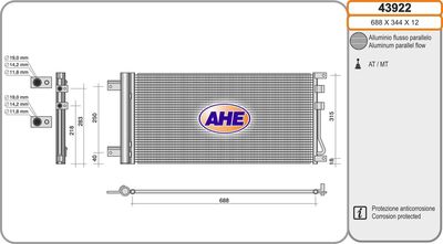 AHE 43922 Радиатор кондиционера  для SSANGYONG  (Сан-янг Актон)
