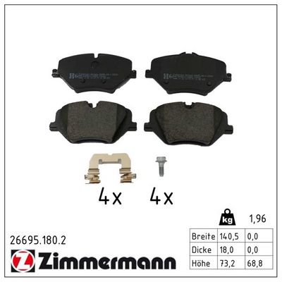 комплект спирачно феродо, дискови спирачки ZIMMERMANN 26695.180.2