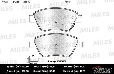 Комплект тормозных колодок, дисковый тормоз MILES E100071 для FIAT DOBLO