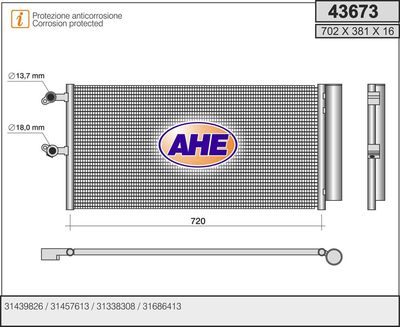 Конденсатор, кондиционер AHE 43673 для VOLVO XC90