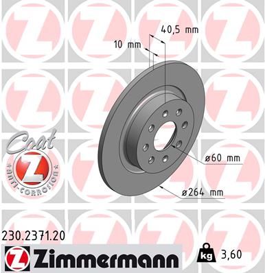 Тормозной диск ZIMMERMANN 230.2371.20 для ABARTH GRANDE