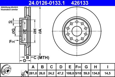 Тормозной диск ATE 24.0126-0133.1 для LANCIA KAPPA