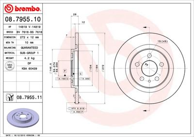 Тормозной диск BREMBO 08.7955.11 для CITROËN C8