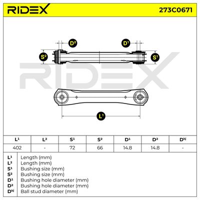 носач, окачване на колелата RIDEX 273C0671