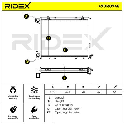 радиатор, охлаждане на двигателя RIDEX 470R0746
