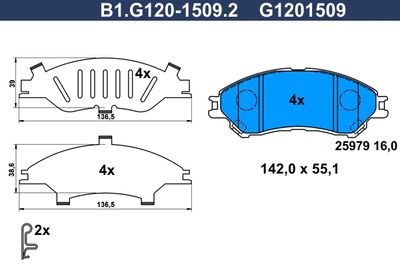 GALFER B1.G120-1509.2 Тормозные колодки и сигнализаторы  для SUZUKI SX4 (Сузуки Сx4)