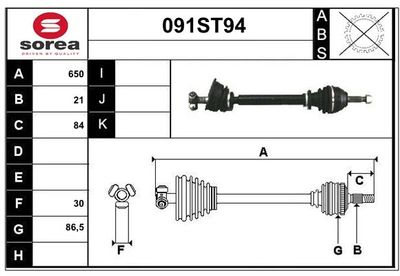 STARTCAR 091ST94 Полуось в сборе  для RENAULT 21 (B48_) 1.7