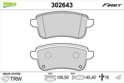 Комплект тормозных колодок, дисковый тормоз 302643