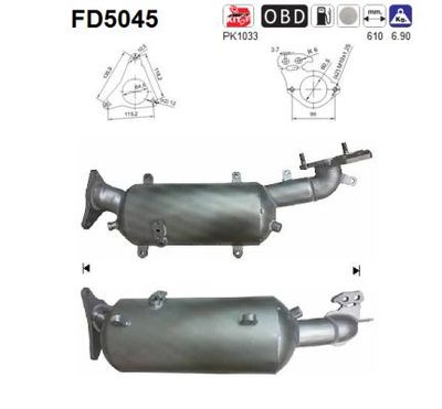 Filtr sadzy / filtr cząstek stałych, układ wydechowy AS 44612AA670