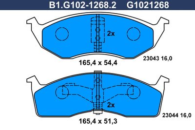 Комплект тормозных колодок, дисковый тормоз GALFER B1.G102-1268.2 для CHRYSLER VISION