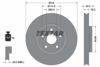 Тормозной диск TEXTAR 92185603 для LEXUS LS