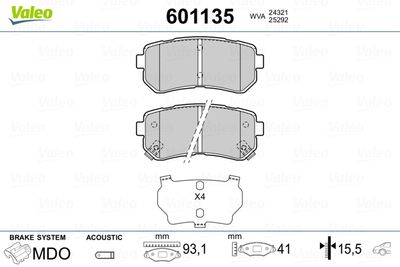Комплект тормозных колодок, дисковый тормоз VALEO 601135 для KIA SOUL