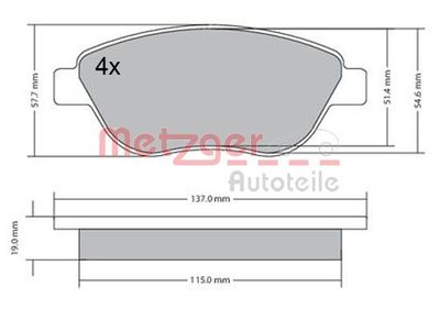 Комплект тормозных колодок, дисковый тормоз METZGER 1170614 для FIAT 500L