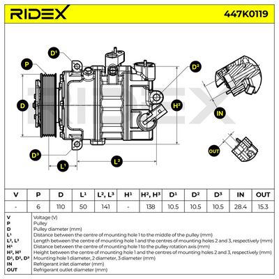 Kompressor, klimatanläggning RIDEX 447K0119