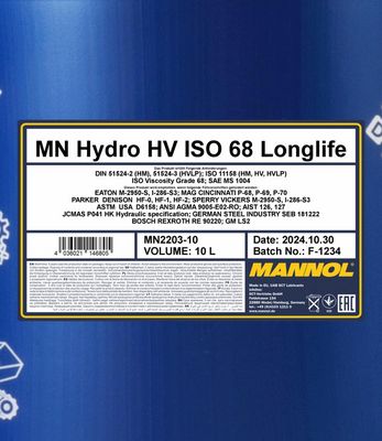 Hydraulolja HV ISO 68 Longlife 10 Liter MANNOL MN2203-10