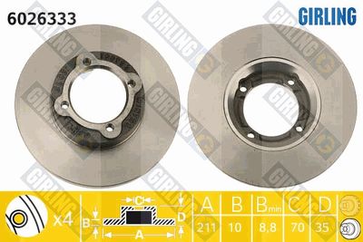 Тормозной диск GIRLING 6026333 для DAIHATSU HIJET