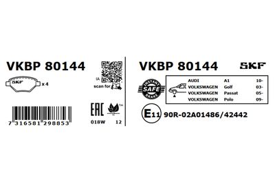 Brake Pad Set, disc brake VKBP 80144