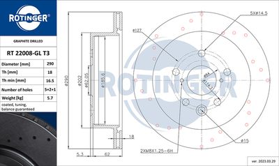 спирачен диск ROTINGER RT 22008-GL T3