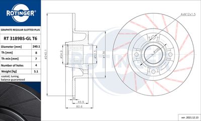 Tarcza hamulcowa ROTINGER RT 3189BS-GL T6