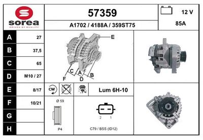 EAI 57359 Генератор  для RENAULT TWINGO (Рено Тwинго)