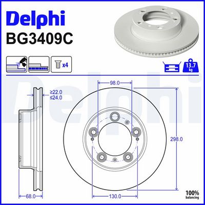 спирачен диск DELPHI BG3409C