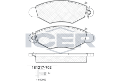 комплект спирачно феродо, дискови спирачки ICER