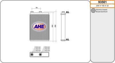 Теплообменник, отопление салона AHE 93561 для LANCIA MUSA