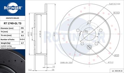 ROTINGER RT 1749-GL T3 Тормозные диски  для LEXUS IS II (_E2_) 250 AWD (GSE25_)