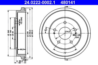 Тормозной барабан ATE 24.0222-0002.1 для HONDA HR-V