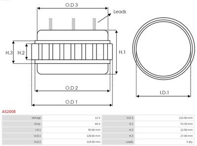 Stator, alternator AS2008