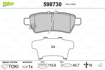 Комплект тормозных колодок, дисковый тормоз VALEO 598730 для NISSAN PATHFINDER
