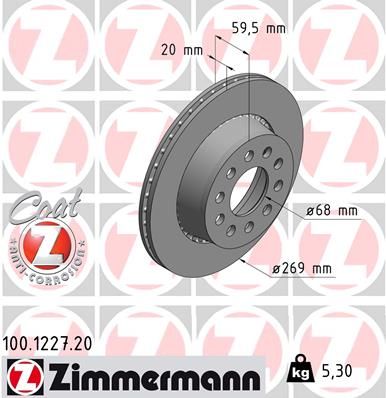 Тормозной диск ZIMMERMANN 100.1227.20 для AUDI V8