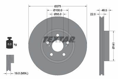 Тормозной диск TEXTAR 92199300 для TOYOTA PREMIO