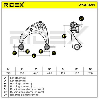 носач, окачване на колелата RIDEX 273C0217