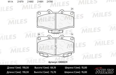 Комплект тормозных колодок, дисковый тормоз MILES E400231 для VW TARO