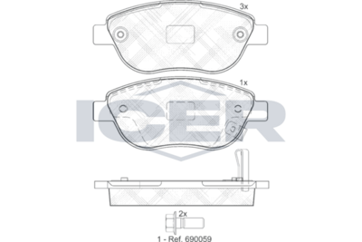комплект спирачно феродо, дискови спирачки ICER