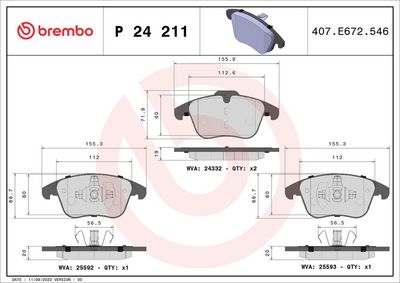 Комплект тормозных колодок, дисковый тормоз P 24 211