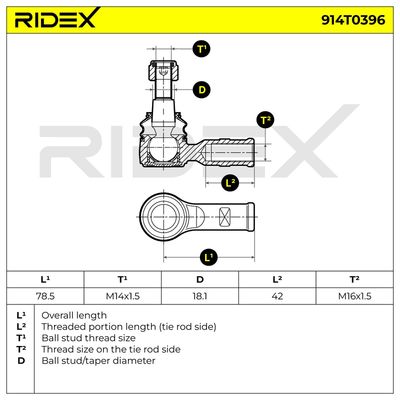 накрайник на напречна кормилна щанга RIDEX 914T0396