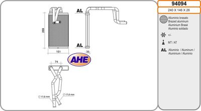 AHE 94094 Радиатор печки  для MITSUBISHI ASX (Митсубиши Асx)