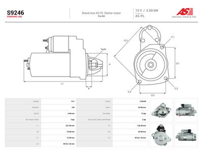 Starter AUTOSTARTER S9246 for HYUNDAI