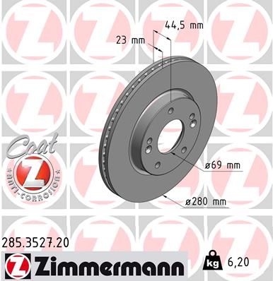 Тормозной диск ZIMMERMANN 285.3527.20 для KIA XCEED