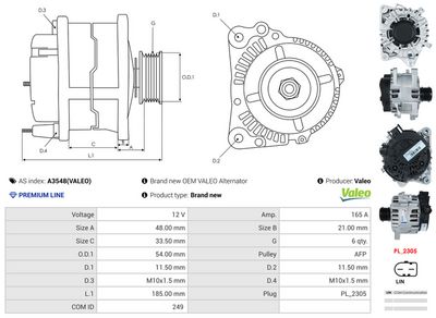 GENERATOR / ALTERNATOR AS-PL A3548VALEO 4