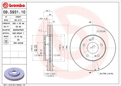 Тормозной диск BREMBO 09.5931.10 для NISSAN 300ZX