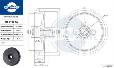 спирачен барабан ROTINGER RT 6436-GL