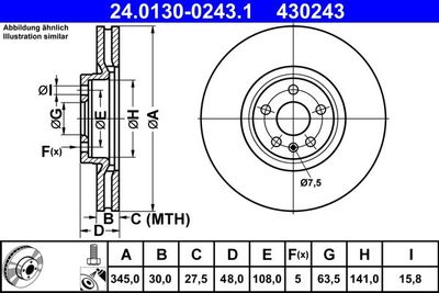 Тормозной диск ATE 24.0130-0243.1 для VOLVO V90